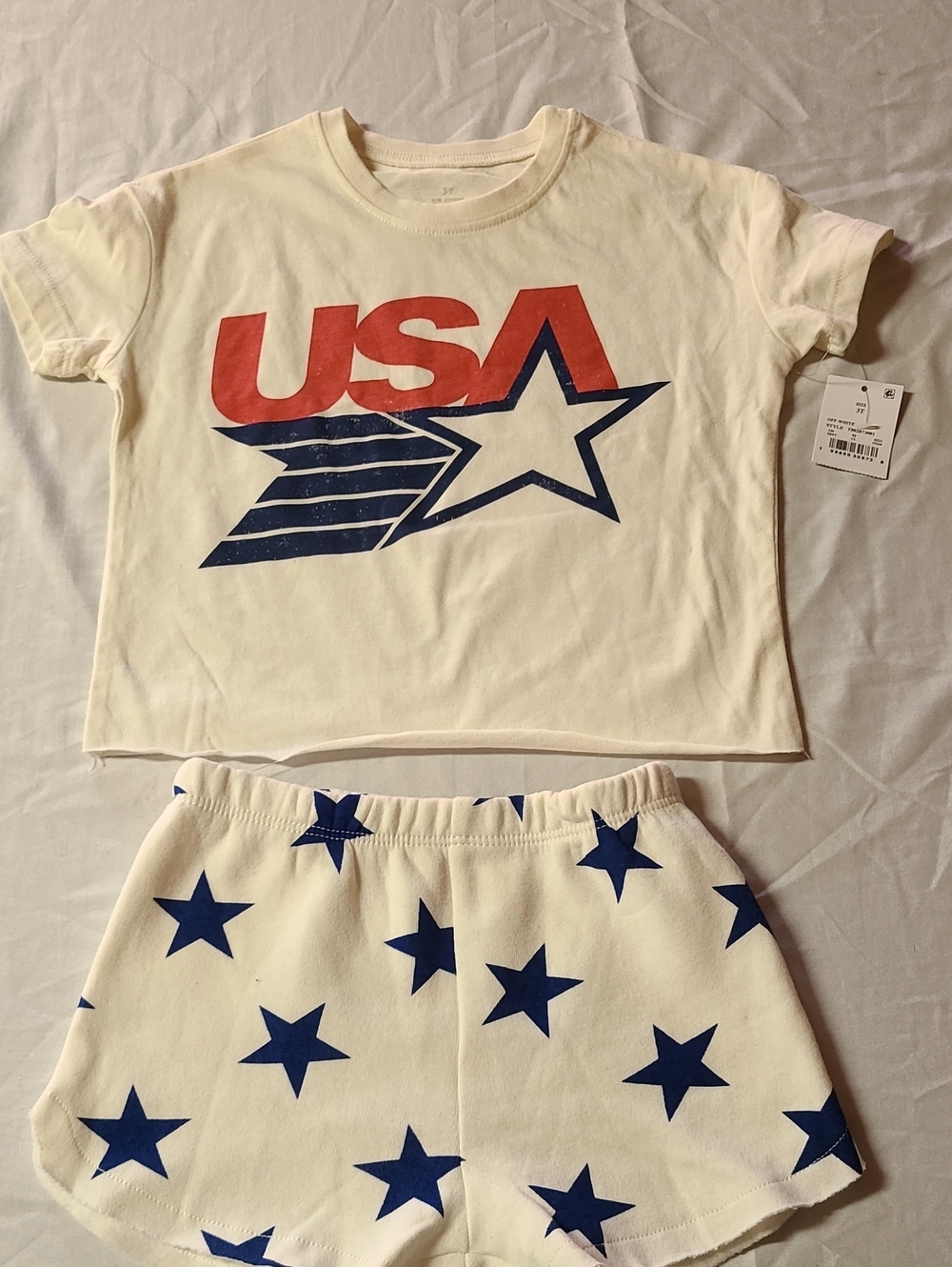 Off-White Kids USA Star Graphic Pajama Set - Cream, Red & Navy